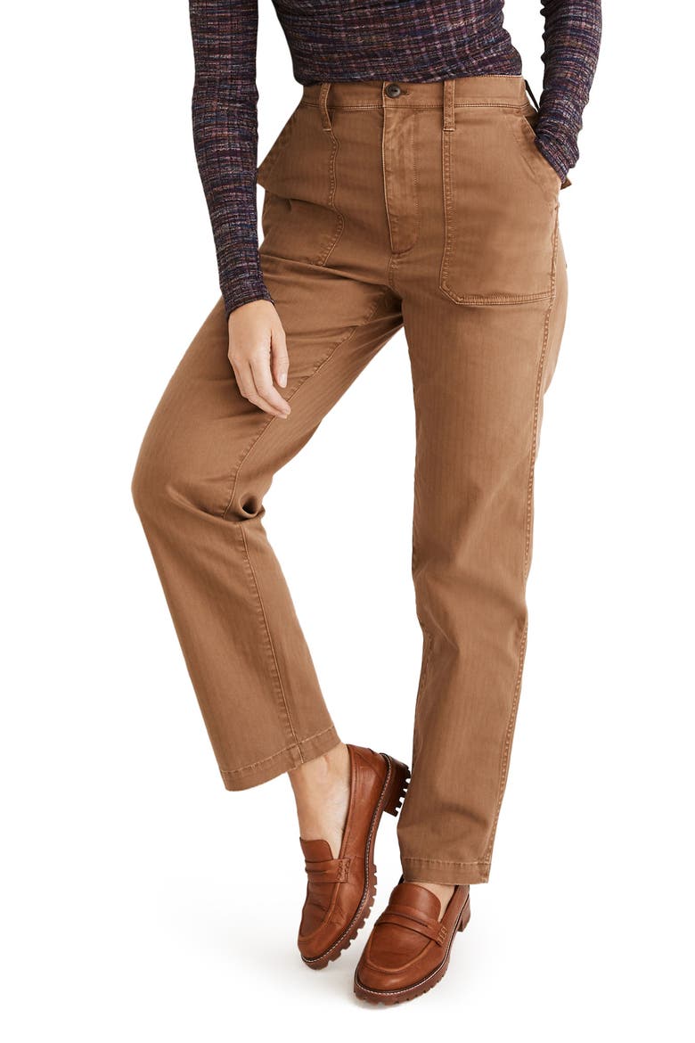 The Curvy Perfect Straight Workwear Pants, Main, color, WEATHERED WALNUT