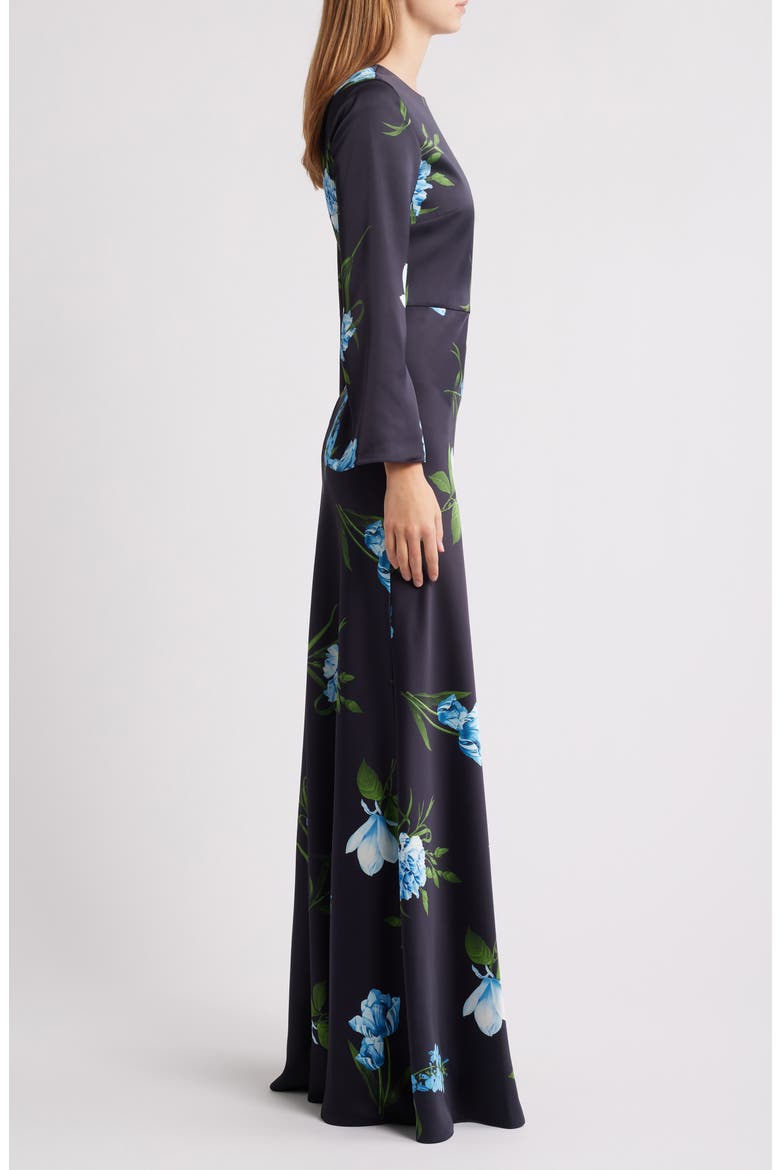 Alex Sequin Floral Long Sleeve Satin Crepe Gown, Alternate, color, NIGHT SKY BLUE OCULATA