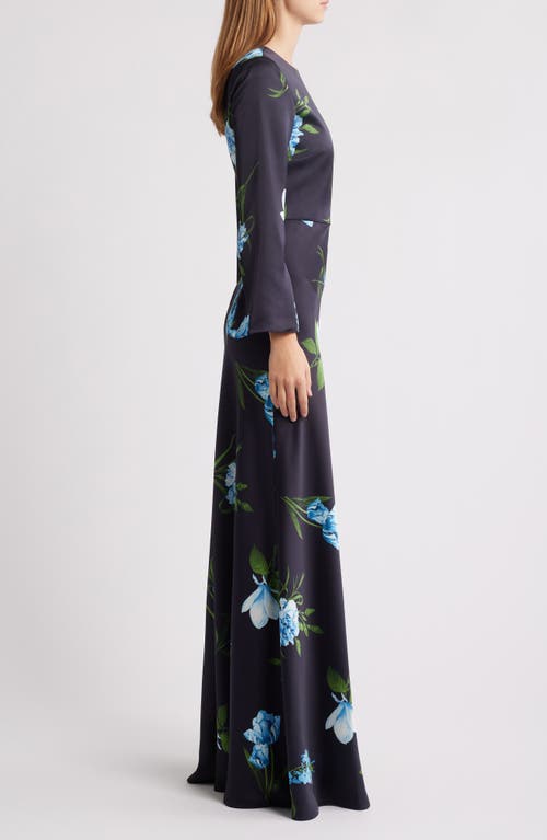 Sachin & Babi Alex Embellished Floral-print Satin Crepe Gown In Night Sky Blue Oculata