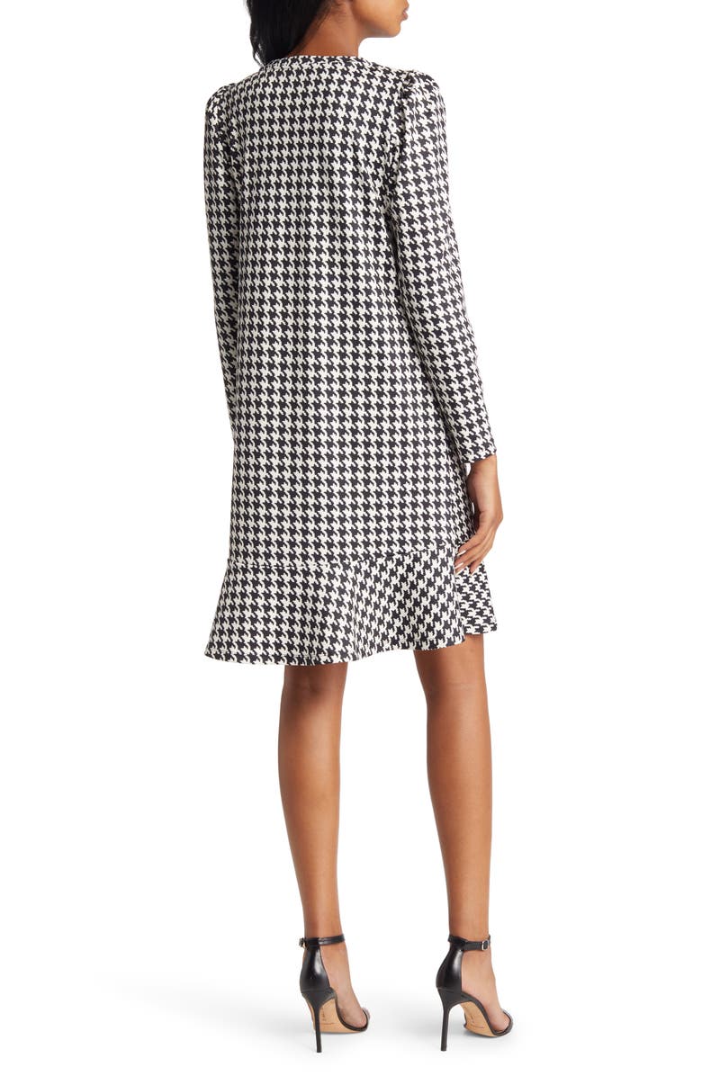 Anne Klein Houndstooth Long Sleeve Ruffle Hem Shift Dress, Alternate, color, 