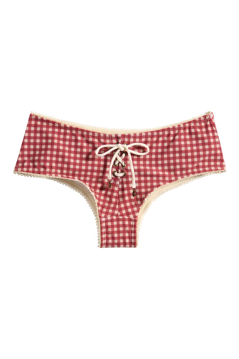 Gingham Hot Pant Bikini Bottoms, Alternate, color, RED