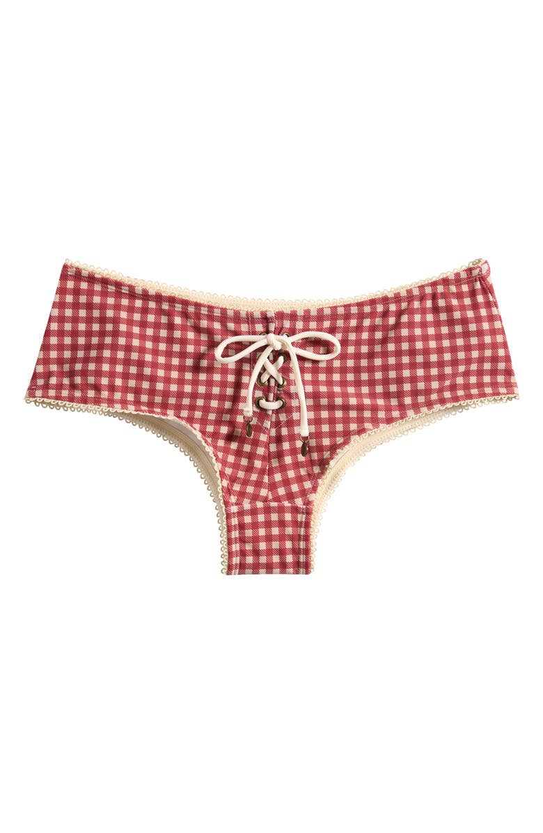 JADED LONDON Gingham Hot Pant Bikini Bottoms, Alternate, color, Red