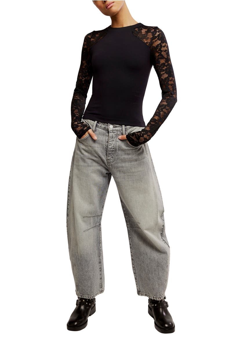 No Excuses Lace Sleeve Top, Alternate, color, BLACK