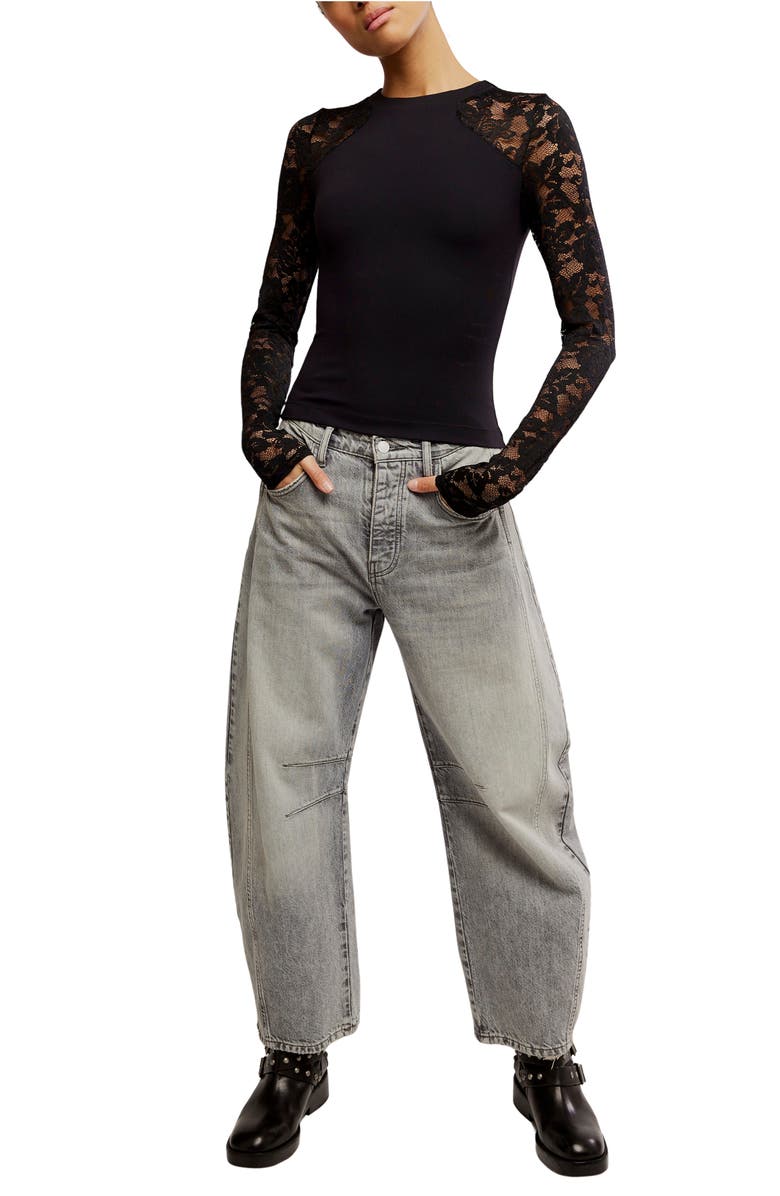 Free People No Excuses Lace Sleeve Top, Alternate, color, Black