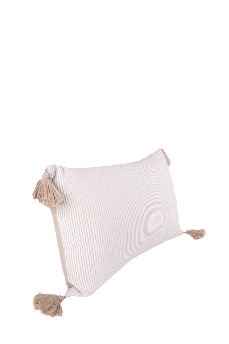 Bree Vertical Stripe Tasseled Cotton Accent Pillow, Alternate, color, Brown