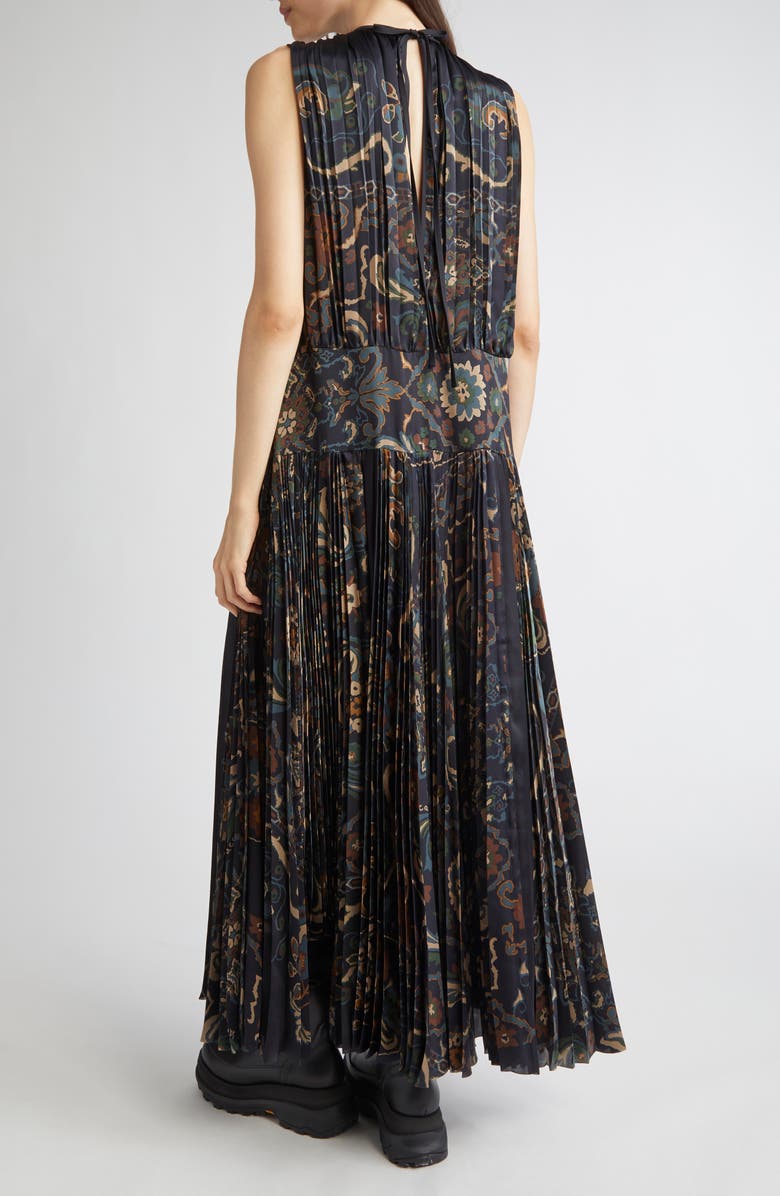 Sacai Floral Sleeveless Gathered & Pleated Dress, Alternate, color, Navy