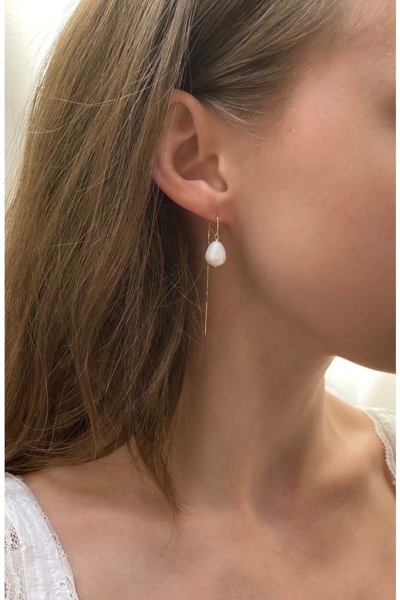 Baroque Pearl Threader Earrings, Alternate, color, 14KYG