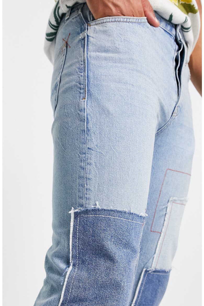 Patchwork Straight Jeans, Alternate, color, MID BLUE