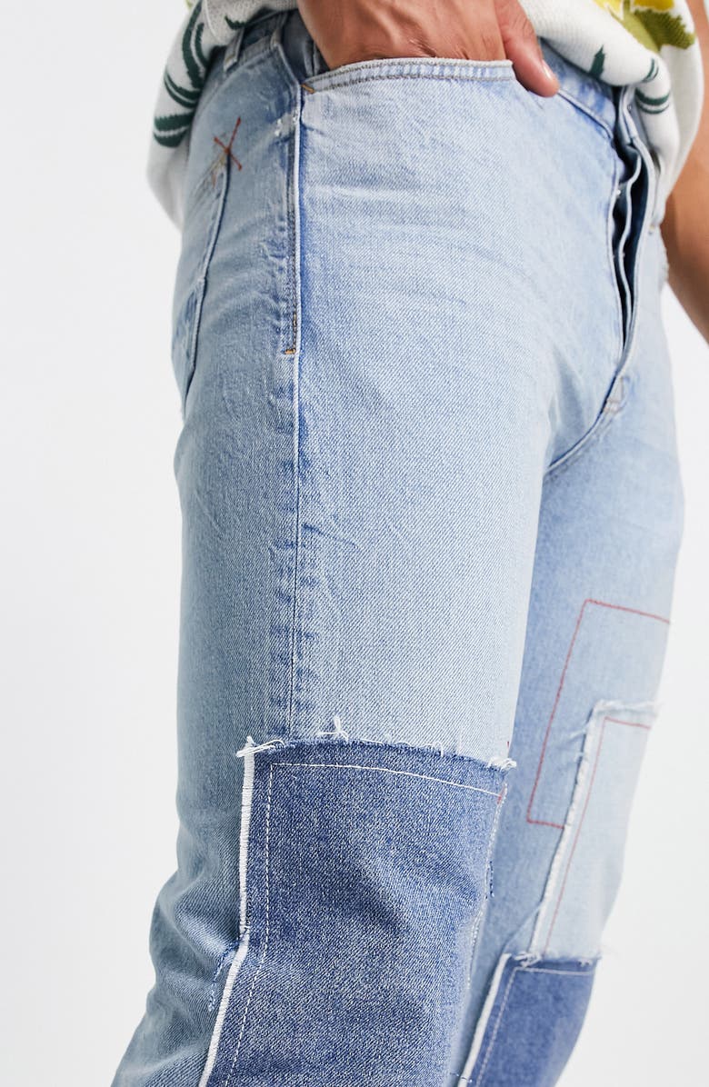 Topman Patchwork Straight Jeans, Alternate, color, 