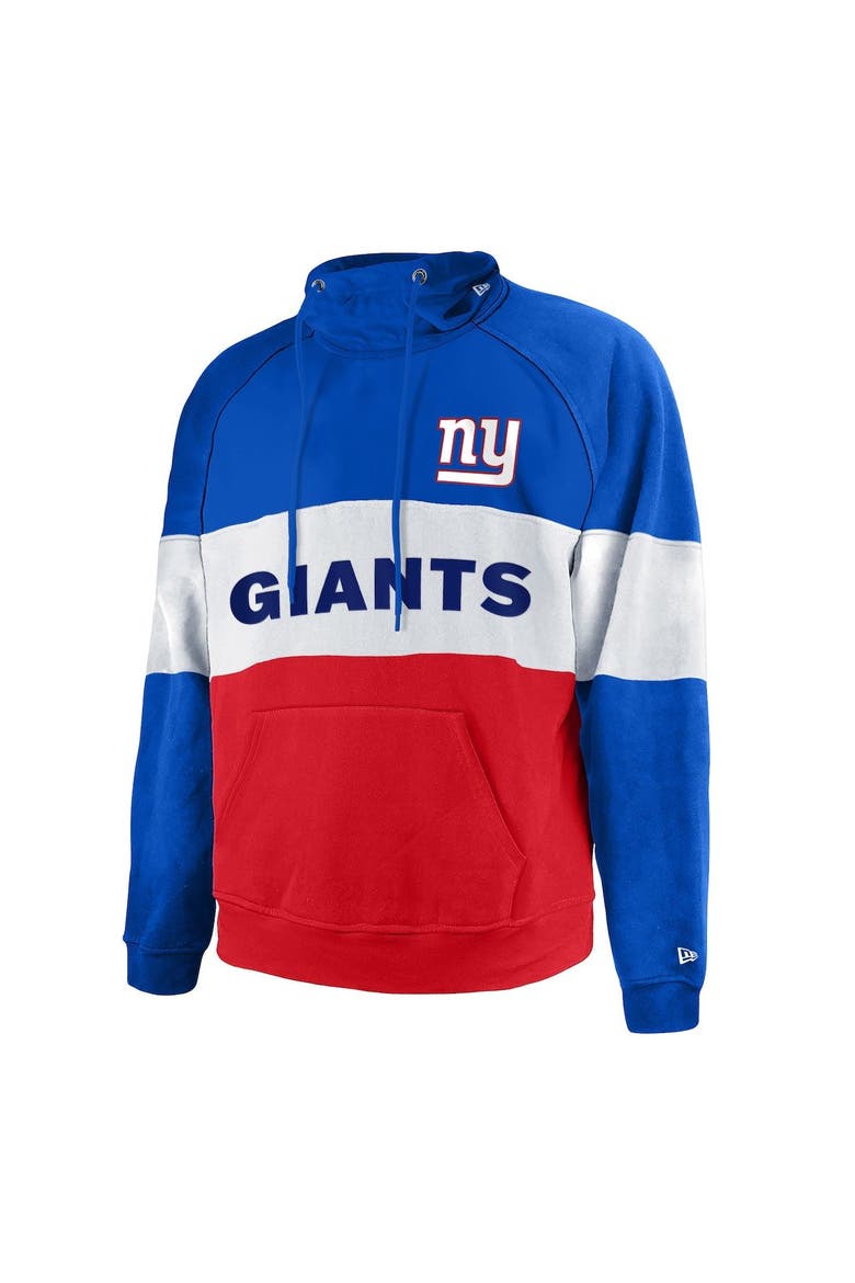 Men's New Era Red/Royal New York Giants Big & Tall Current Colorblock Raglan Fleece Pullover Hoodie, Alternate, color, Red
