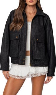 EDIKTED Faux Leather Bomber Jacket
