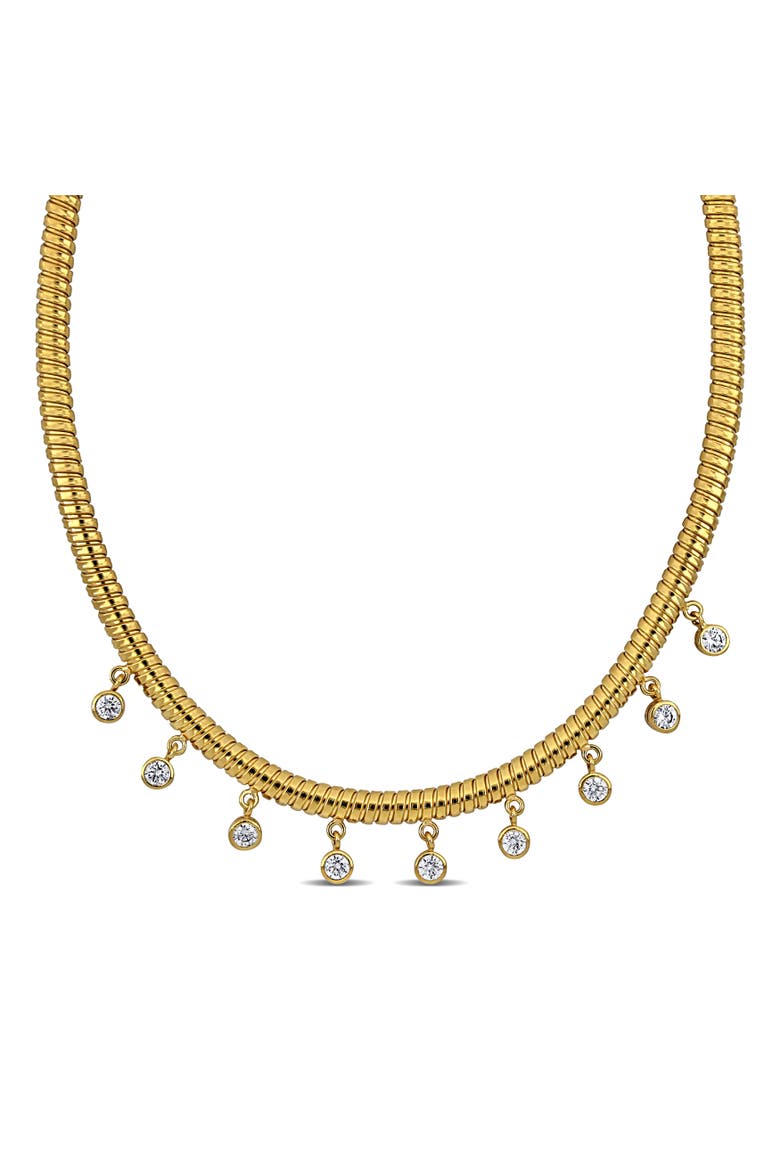 Cubic Zirconia Omega Station Drop Necklace, Main, color, Yellow-Plated