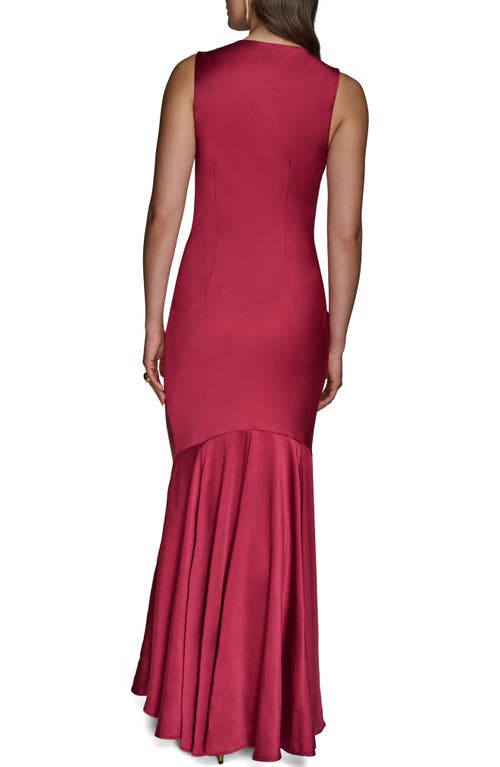 Donna Karan New York Cowl Neck Satin Cocktail Maxi Dress In Red