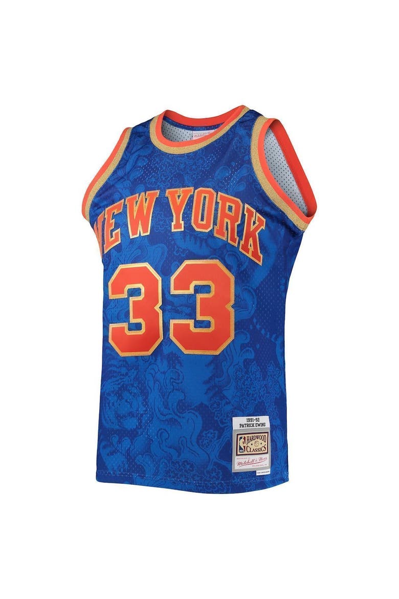 Men's Mitchell & Ness Patrick Ewing Blue New York Knicks Hardwood Classics 1991-92 Lunar New Year Swingman Jersey, Alternate, color, Blue