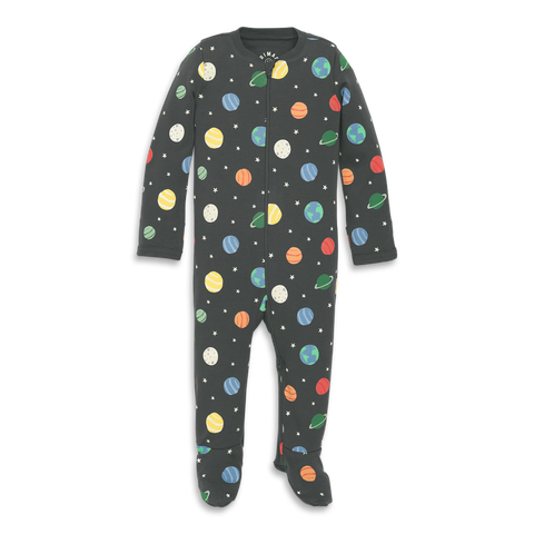 Baby Organic Zip Footie In Graphic Prints