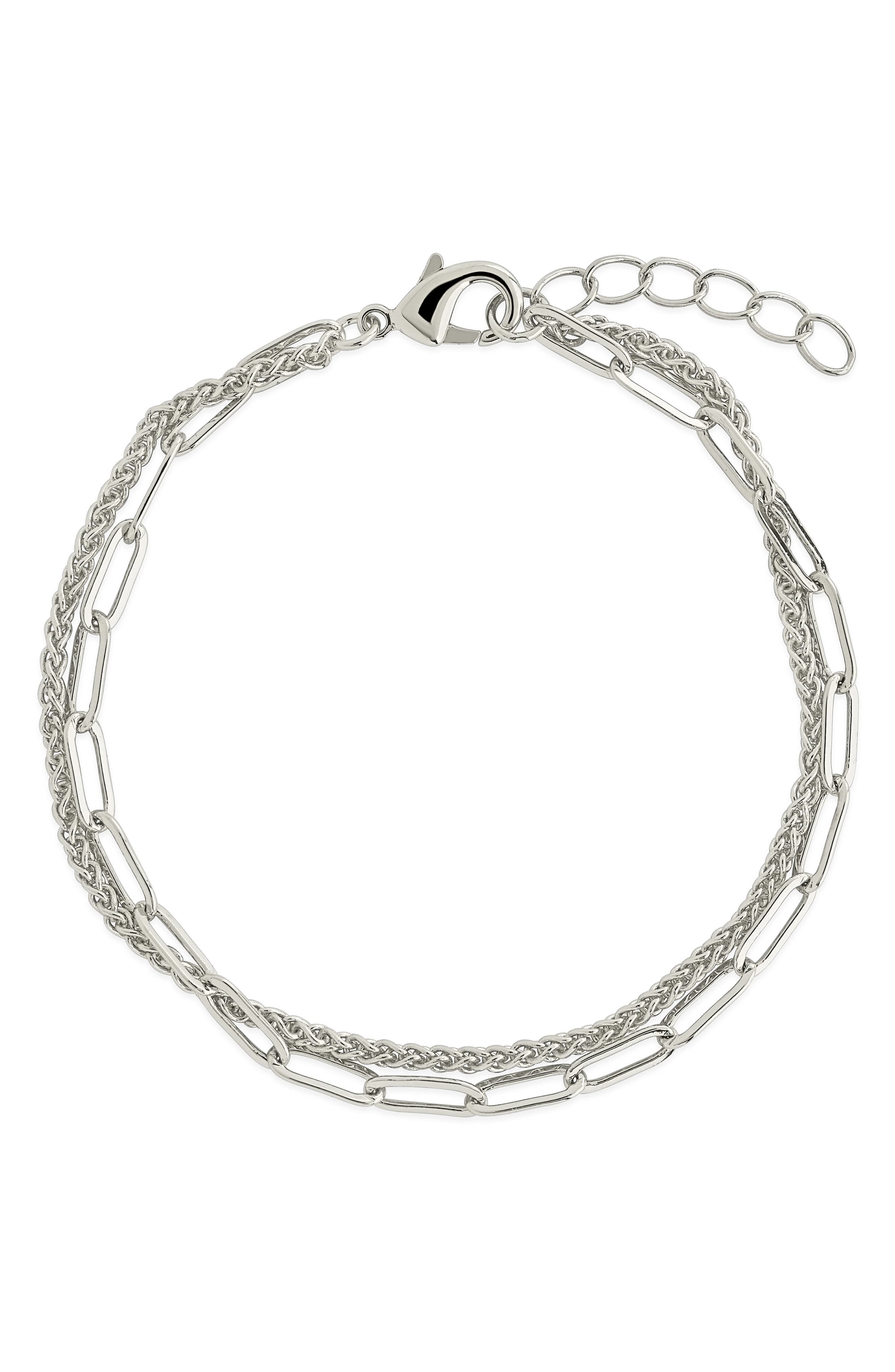 Sterling Forever Emery Layered Paper Clip & Curb Chain Bracelet