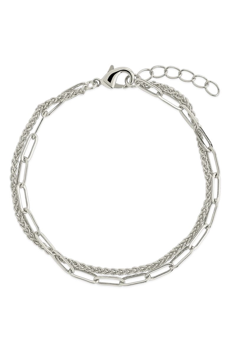 Sterling Forever Emery Layered Paper Clip & Curb Chain Bracelet, Main, color, Silver