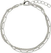 Sterling Forever Emery Layered Paper Clip & Curb Chain Bracelet