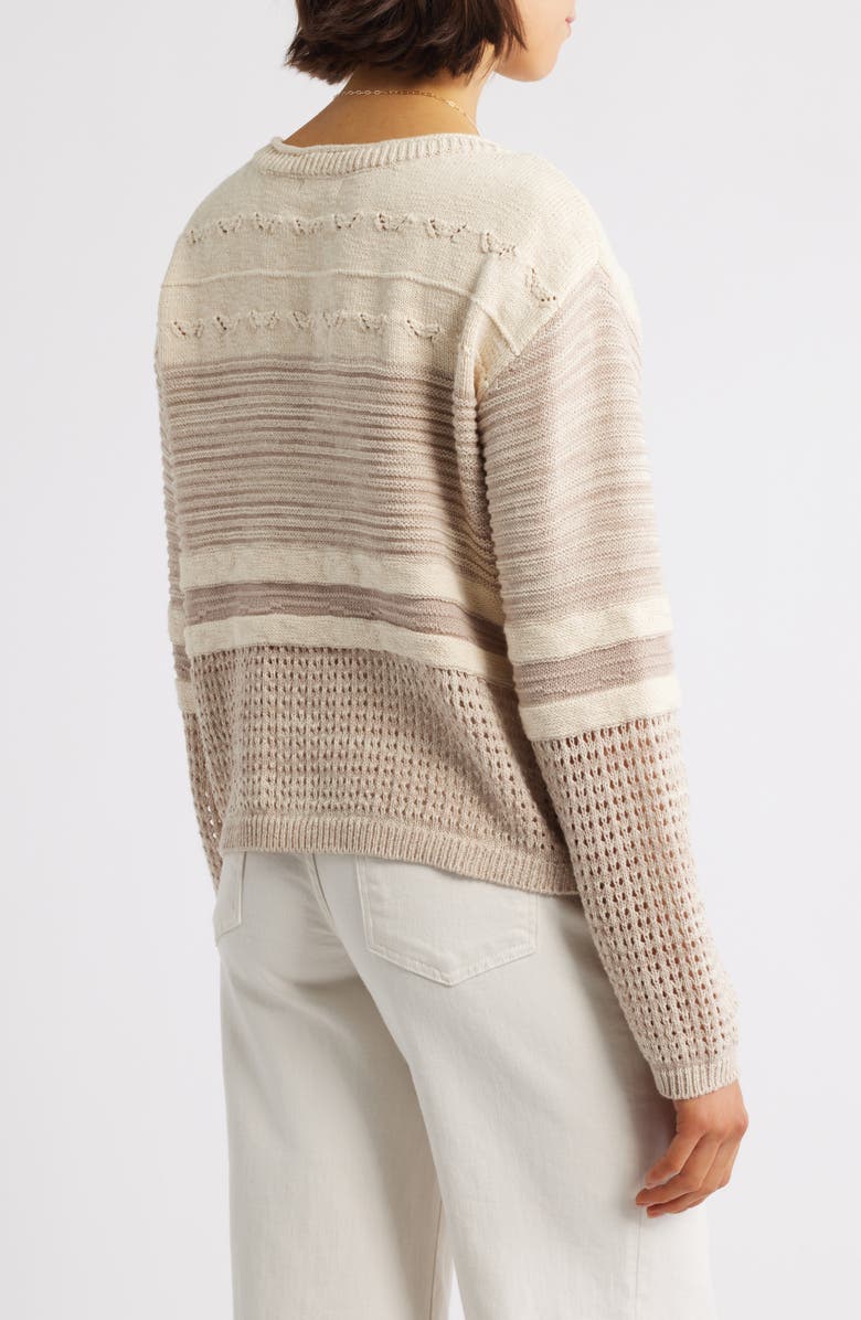 beachlunchlounge Polla Stripe Mixed Stitch Boat Neck Sweater, Alternate, color, Desert Khaki