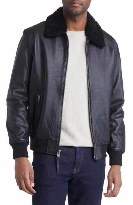 Frye Leather Bomber Jacket with Removable Faux Shearling Collar