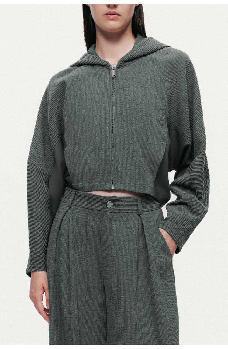 Nocturne Ribbed Zip-Up Hoodie Jacket, Main, color, Anthracite