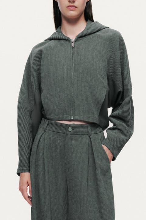 Ribbed Zip-Up Hoodie Jacket