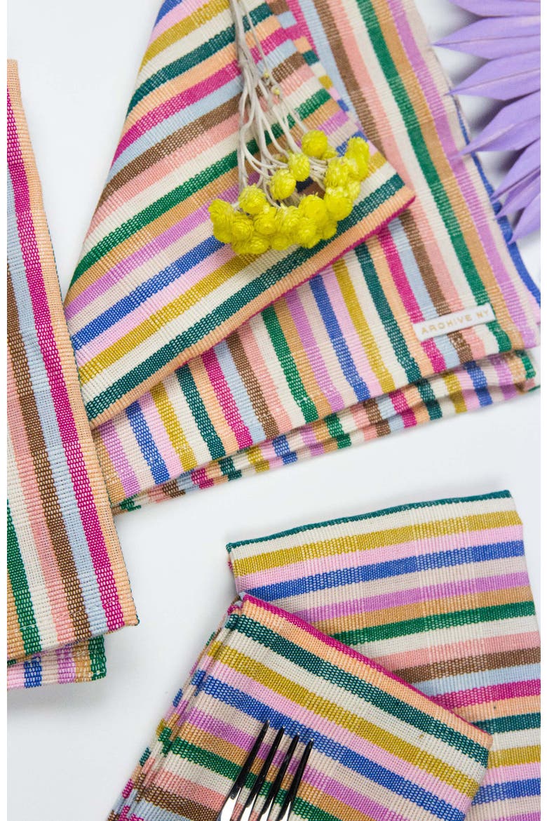 Valentina Rainbow Striped Handwoven Cotton Napkins, Set of 4, Alternate, color, Rainbow
