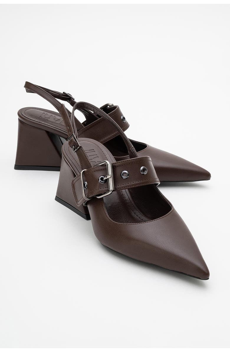 Prologue Shoes Nepido Pointed Toe Block Heel Pump, Main, color, Brown