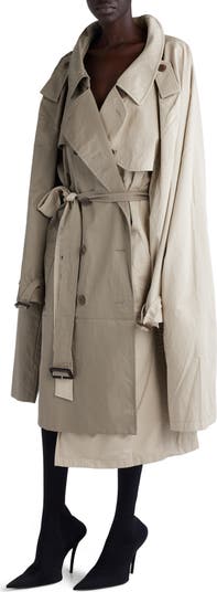 Balenciaga Double Sleeve Mixed Media Trench Coat | Nordstrom