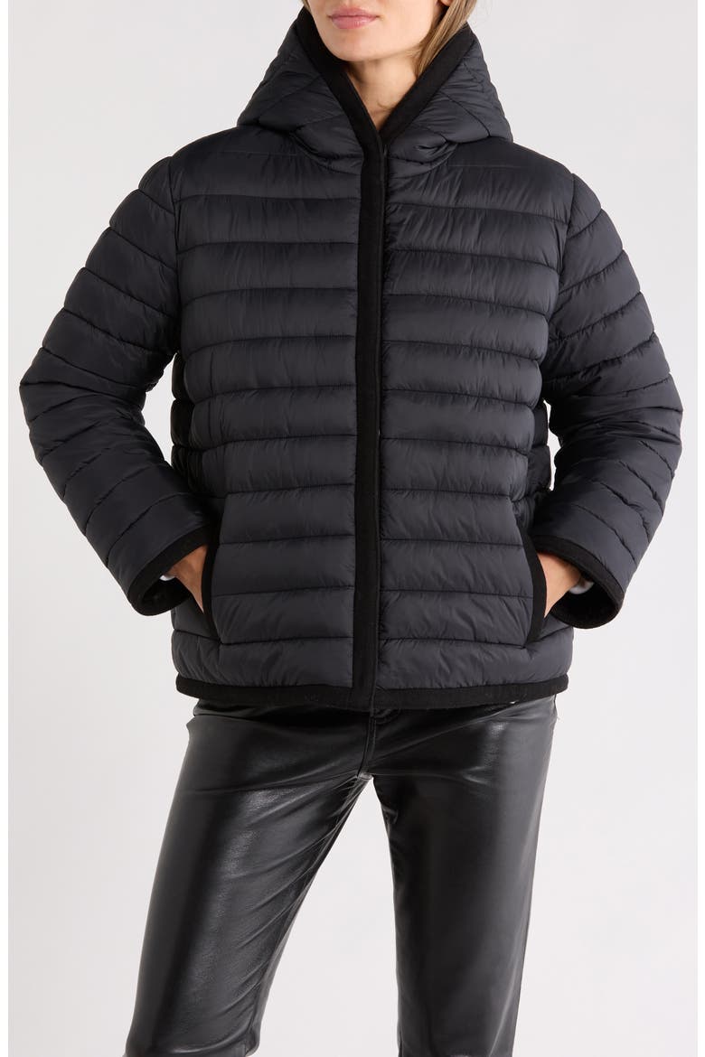 Reversible Faux Fur Hooded Puffer Jacket, Main, color, BLACK