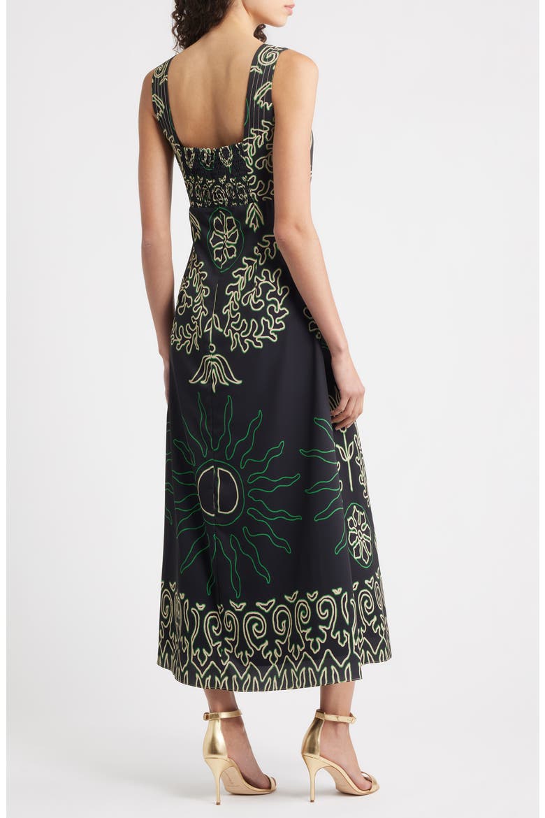 Enza Floral Print A-Line Dress, Alternate, color, BLACK/ GREEN