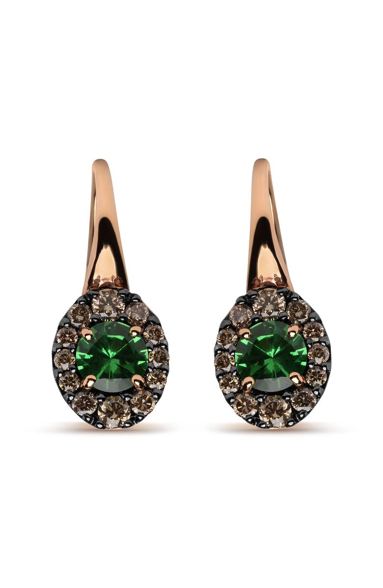 Haus of Brilliance 18K Rose & White Gold 3/8 Ct Diamonds & Tsavorite Gemstone Halo Drop Hoop Earrings, Main, color, White