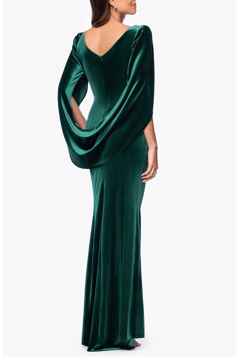 Drape Back Velvet Gown, Alternate, color, HUNTER