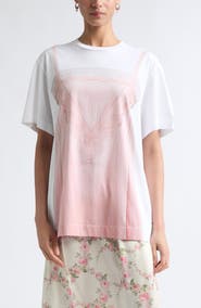 Simone Rocha Satin Slipdress Trompe l'Oeil Cotton T-Shirt