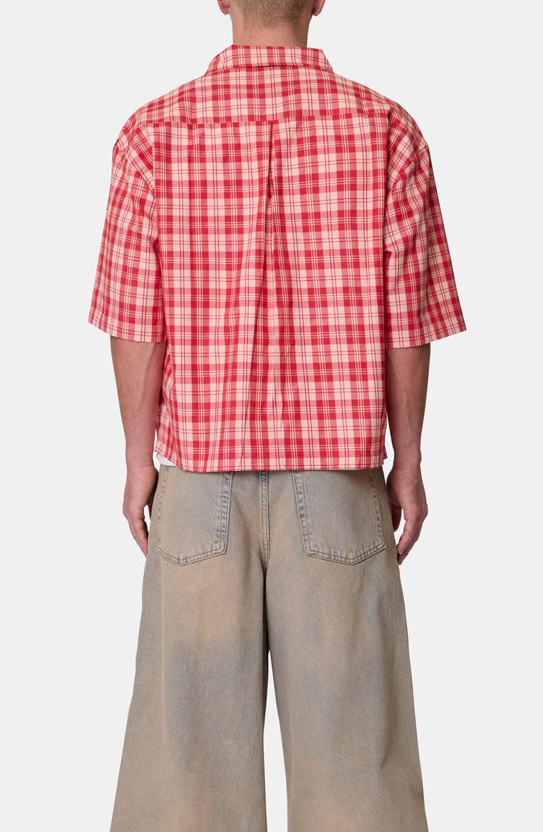 mnml Plaid Crop Short Sleeve Cotton Flannel Button-Up Shirt, Alternate, color, 