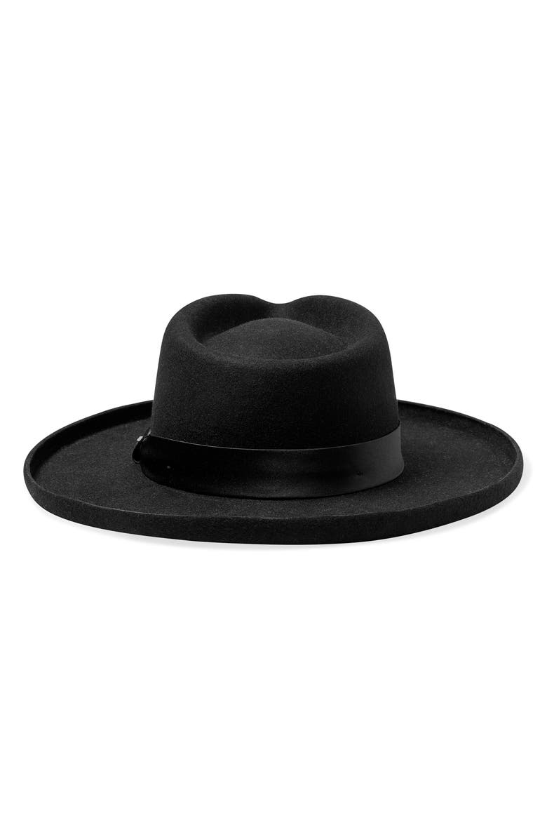 Brixton Victoria Felted Wool Fedora, Alternate, color, Black/ Black Satin