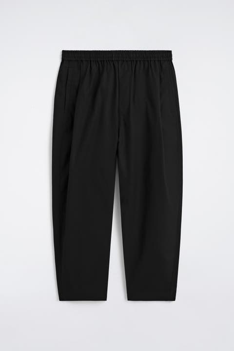 Cropped Elasticated Relaxed-fit Wide-leg Trousers