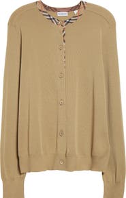 Burberry Check Trim Wool Cardigan