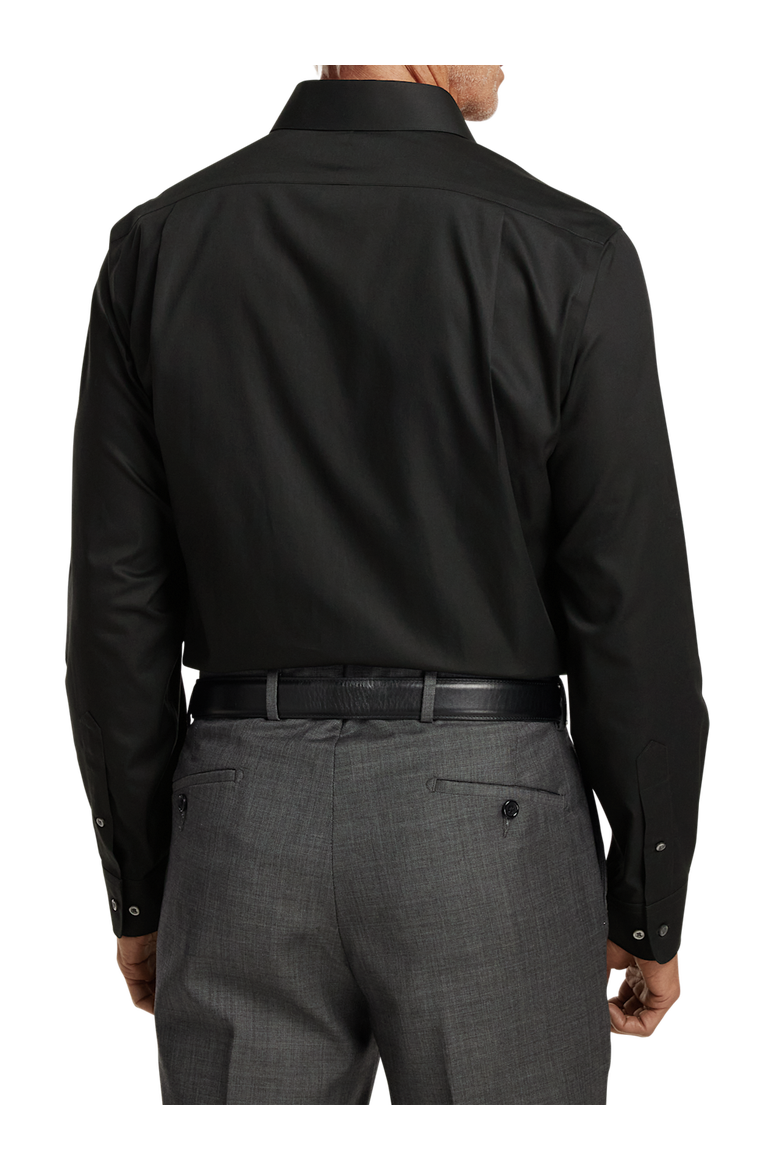 Tailored Fit Non-iron Cotton Pinpoint Solid Point Collar Dress Shirt, Alternate, color, Black