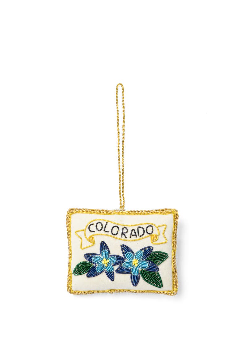 Colorado State Blue Columbine Beaded Fabric Ornament - Embroidered, Main, color, Blue