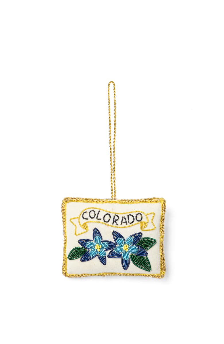Matr Boomie Colorado State Blue Columbine Beaded Fabric Ornament - Embroidered, Main, color, Blue