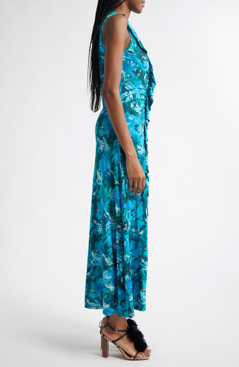 Ulla Johnson Elise Floral Print Ruffle Sleeveless Maxi Dress, Alternate, color, Azul