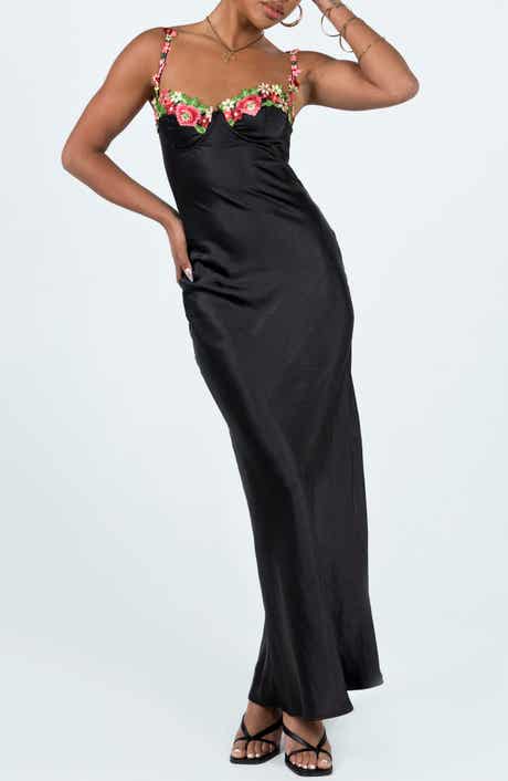 Princess Polly Kenzie Floral Lace Satin Maxi Dress