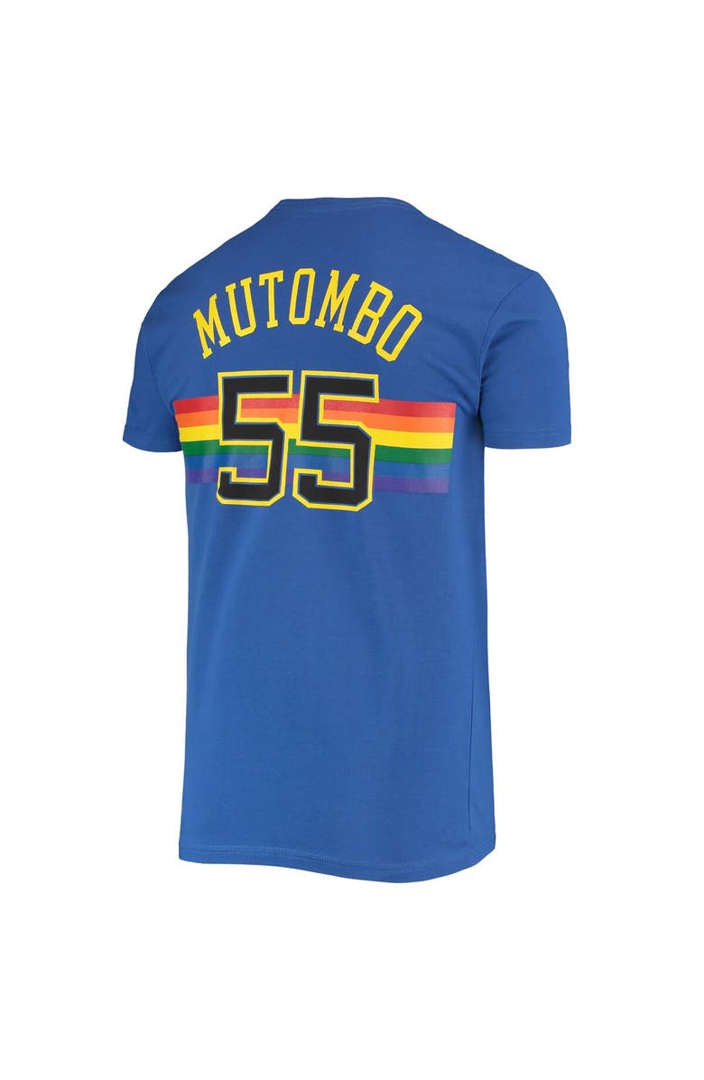 Mitchell & Ness Men's Mitchell & Ness Dikembe Mutombo Royal Denver Nuggets Hardwood Classics Stitch Name & Number T-Shirt, Alternate, color, 