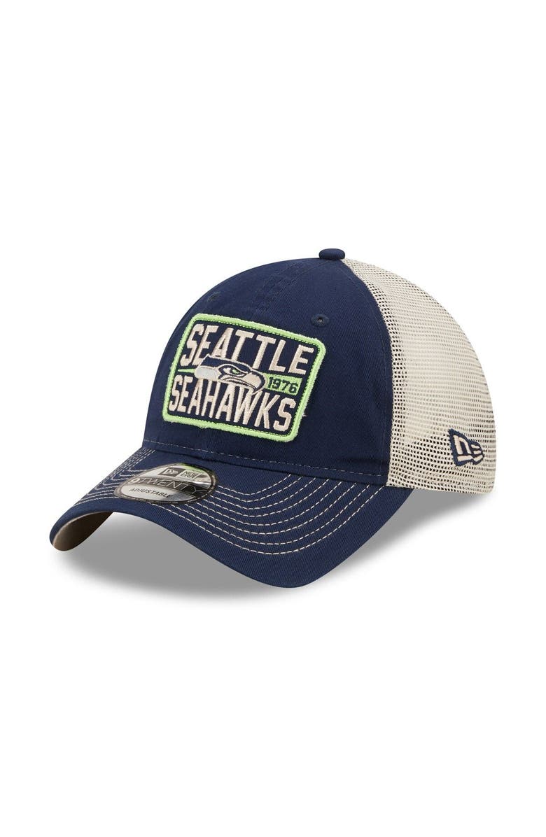 New Era Men's New Era College Navy/Natural Seattle Seahawks  Devoted Trucker 9TWENTY Snapback Hat, Main, color, 