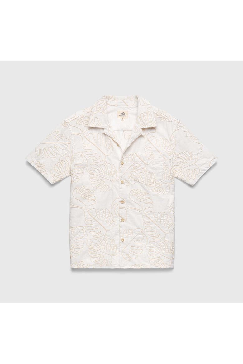 Mariner All Over Leaf Embroidery Camp Collar Shirt, Main, color, White