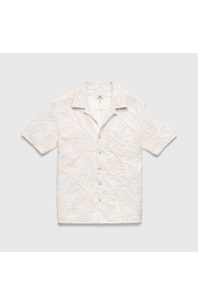 Surfside Supply Co. Mariner All Over Leaf Embroidery Camp Collar Shirt, Main, color, White