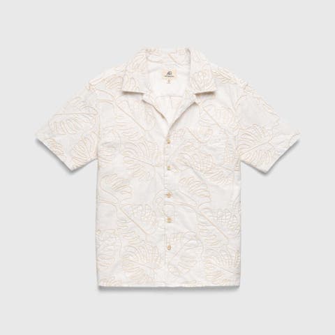 Mariner All Over Leaf Embroidery Camp Collar Shirt
