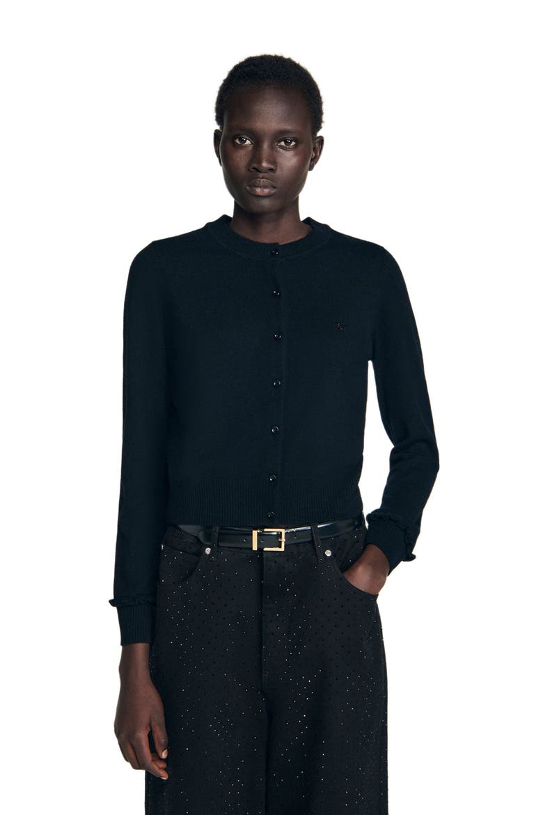 Ruffled cardigan, Main, color, Black