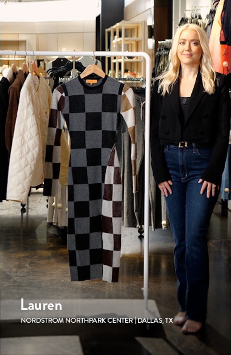 Checkerboard Long Sleeve Sweater Dress, sales video thumbnail